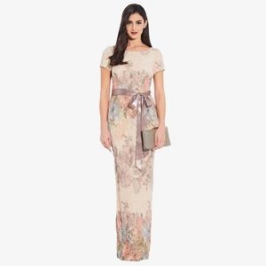 Adrianna Papell Blush Floral Lace Column Gown
